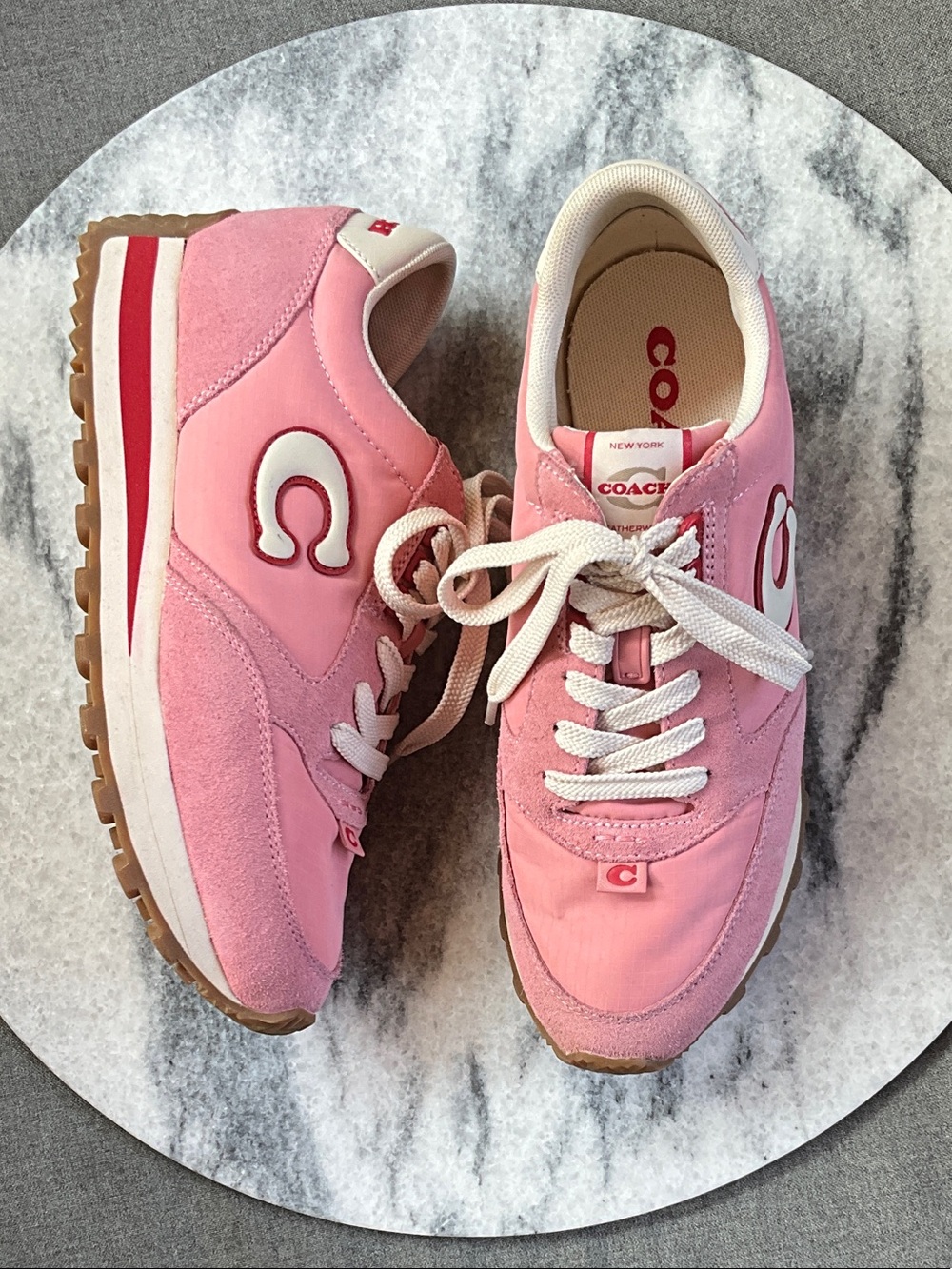 Coach Pink Retro Runner Lace-Up Sneakers